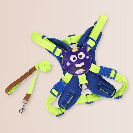 Cartoon French Bulldog Harness & Leash - Blue / S - Frenchie Complex Shop